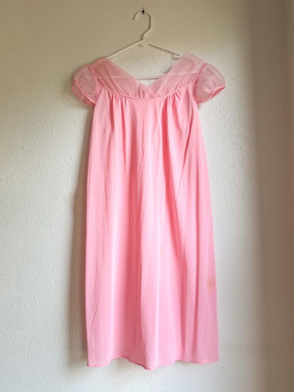 Pepto Pink 1950s-1960s Sheer Nylon Nightgown